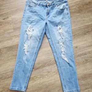 Trendy Light Blue Distressed Skinny Jeans